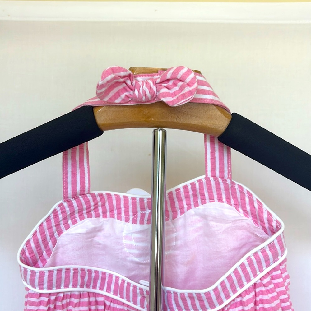 JANIE & JACK | Dolce Pink and White Stripe Seersucker Romper - Picture 8 of 15
